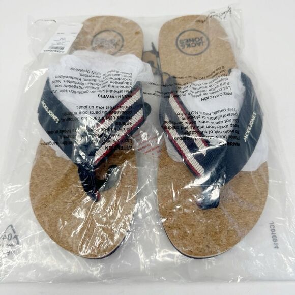 JACK & JONES | NEW Navy Blue, Red, White Ritchie Cork Sandals Flip Flops Men’s - Picture 1 of 7